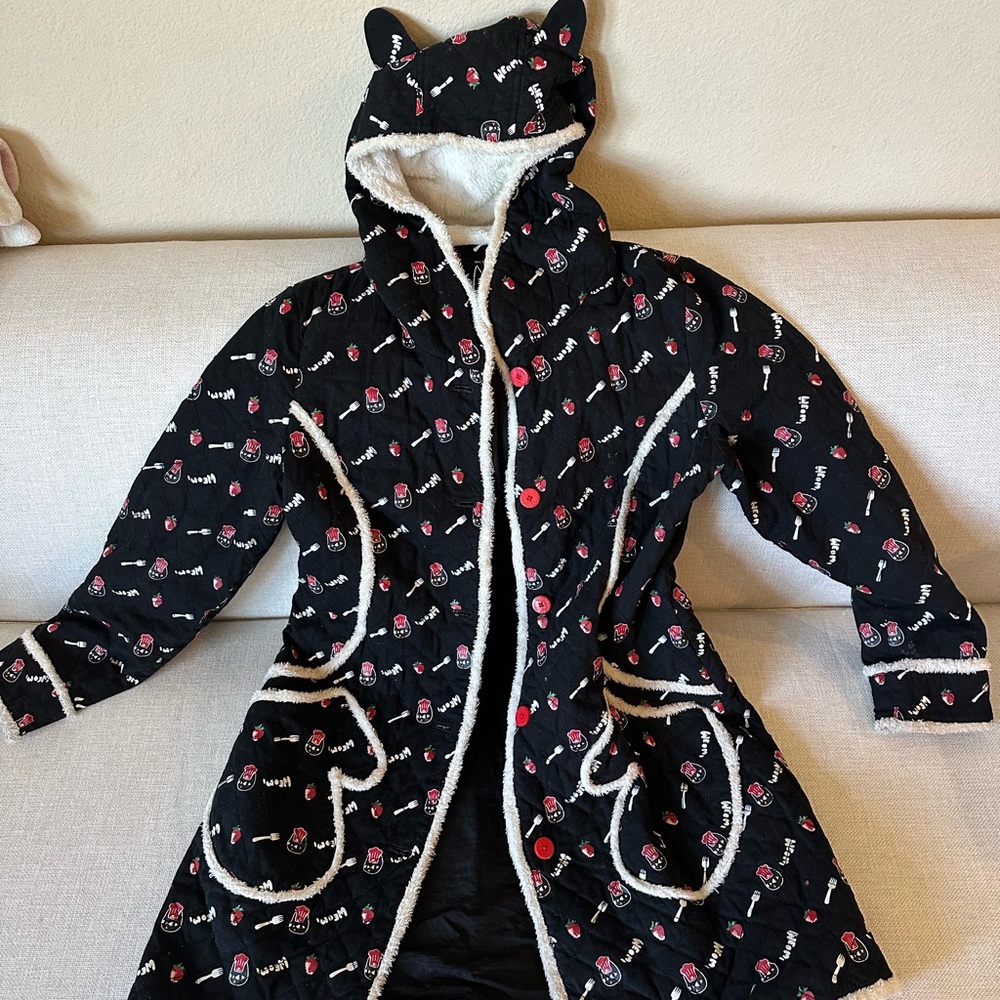 A02 Black Teddy Jacket with cute cat small cat ear on the hoodie
